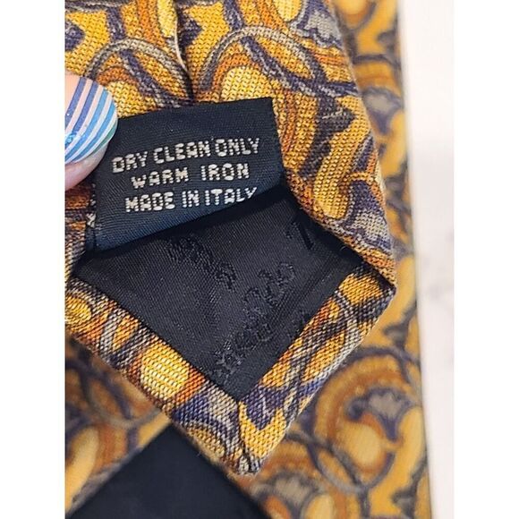 Ermenegildo Zegna Luxe Men's Silk Neck Tie Golden Brown Navy Blue Design Italy - Picture 6 of 8